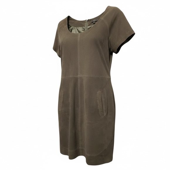Sen Olive Green Goat Suede Shift Dress Neutral Size L Boho Cowgirl Luxury - Picture 2 of 7
